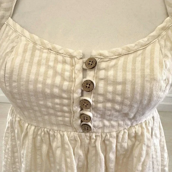 URBAN OUTFITTERS Cream Gingham Puff Sleeve Square Neck Mini‎ Dress S P - Picture 6 of 9